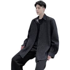 Mens Pleated Shirt Autumn Casual Tees Loose Long Sleeve Blouse Solid Tops