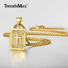 Gold Plated Stainless Steel Cross Pendant Necklace 5 Multi-Chains 2-3MM 18-24"