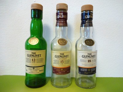 GLENLIVET 18 15 12 Years Scotch Whisky Bottles 200ml Tasters Set Empty