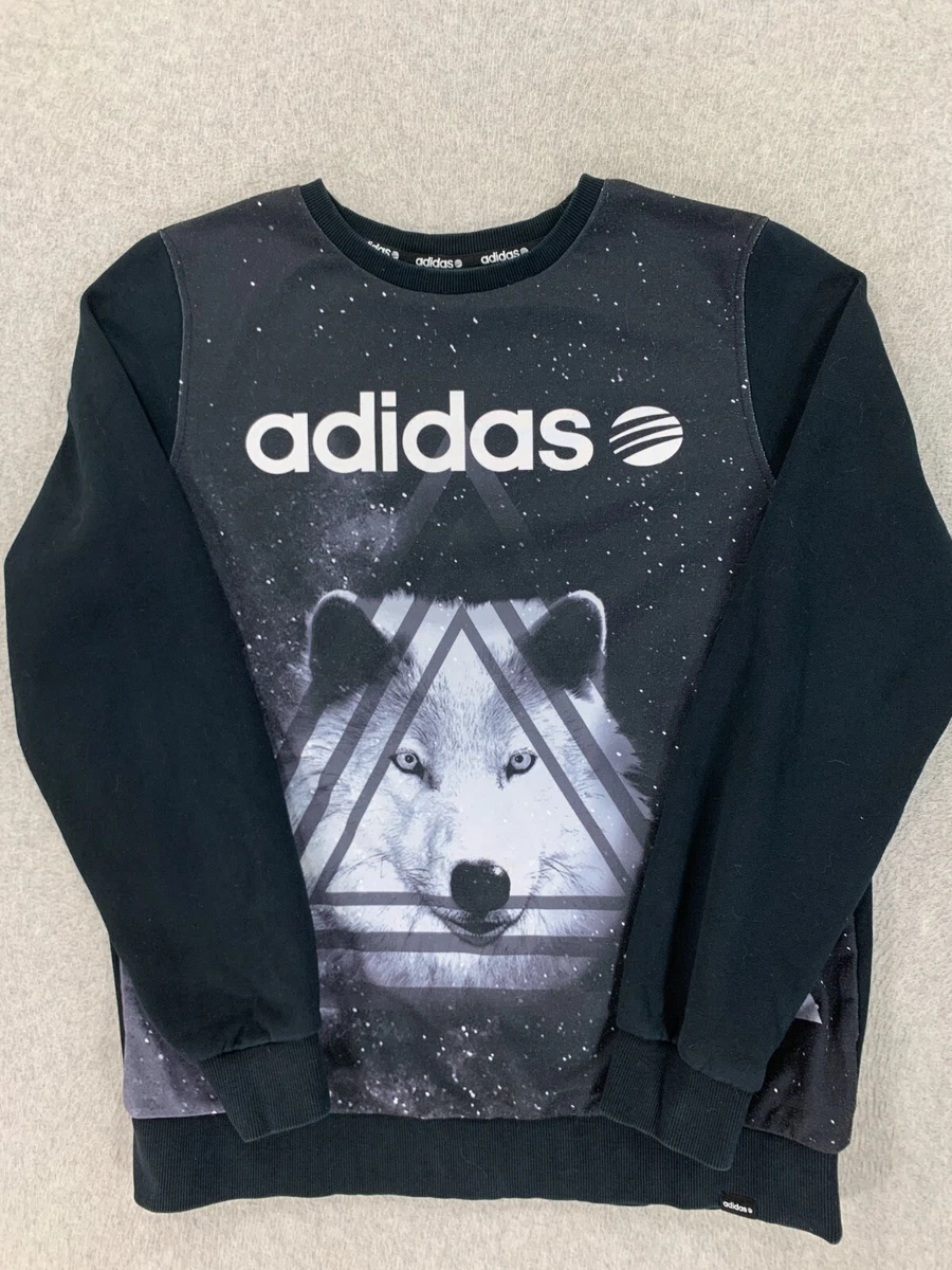 rijkdom boezem Lijm Adidas Neo Cotton Blend WOLF PRINT Crew Sweatshirt (Men&#039;s Large) Black  | eBay