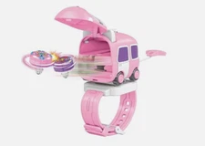 Spinning Tops Battle Set with Launcher – Wearable Watch Design, Pink Travel Bus