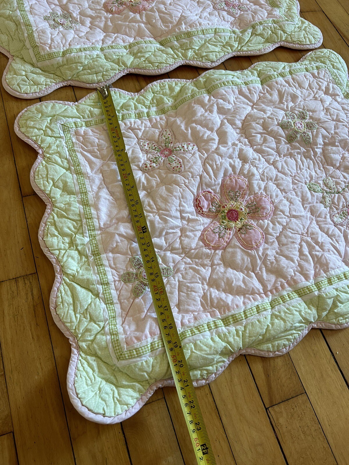 2 Patchwork Quilt Pottery Barn Kids Pillow Cases White Green Standard