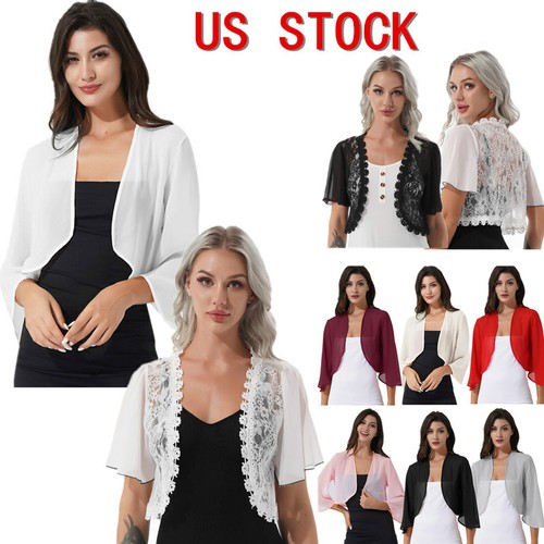 US Womens Short Sleeve Lace Shrugs Crop 