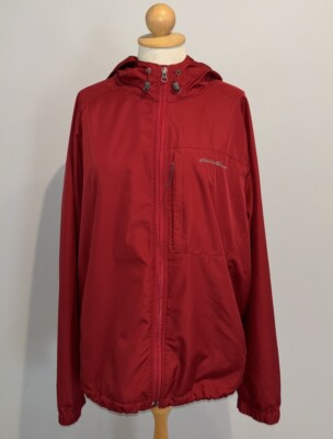 Eddie Bauer Jacket Mens Packable Red Hooded Windbreaker Sz L