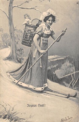 FANCY POSTCARD / WOMAN WITH A HOOD FULL OF TOYS