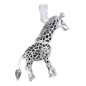 Authentic 14K White Gold Plated Silver Animal Sweet Giraffe Pendant Necklace