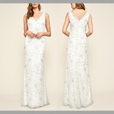 NEW 648 Tadashi Shoji Chiron Metallic Embroidered Lace Gown White SZ 6  G519