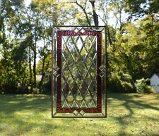 20.25" x 34.25"  Stunning Handcrafted stained glass Clear Beveled window panel 