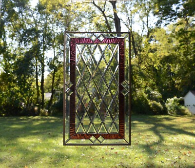 20.25'' x 34.25''  Stunning Handcrafted stained glass Clear Beveled window panel 