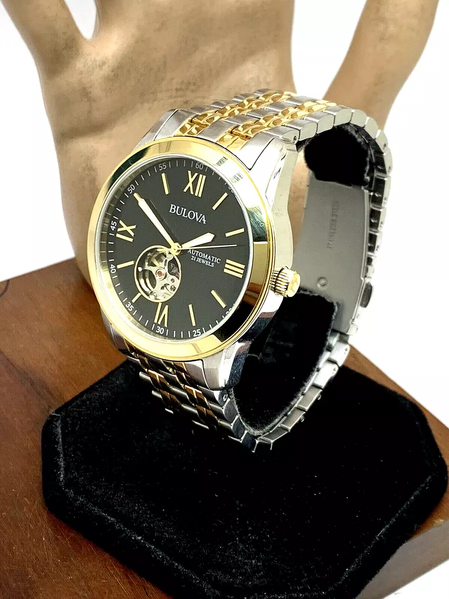 Bulova Men s Watch 98A168 Automatic Black Dial Two Tone Stainless