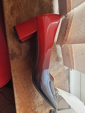 Image of BNWT M&S Ladies Vegan Block Heel Court Shoes Wide Fit - Blue & Red