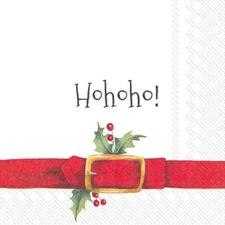 Decoupage Art Craft Cocktail Napkin 5" x 5" HoHoHo, Holiday, Santa Belt