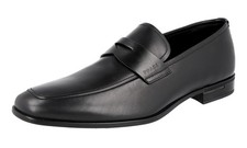 PRADA Leather Penny Loafer Dress Shoes Logo Heel - Black - NEW -  US 7.5 EU 40,5