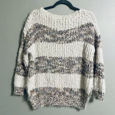 Altar'd State Fuzzy Sweater Size S / M Cream Brown Gray Stripe