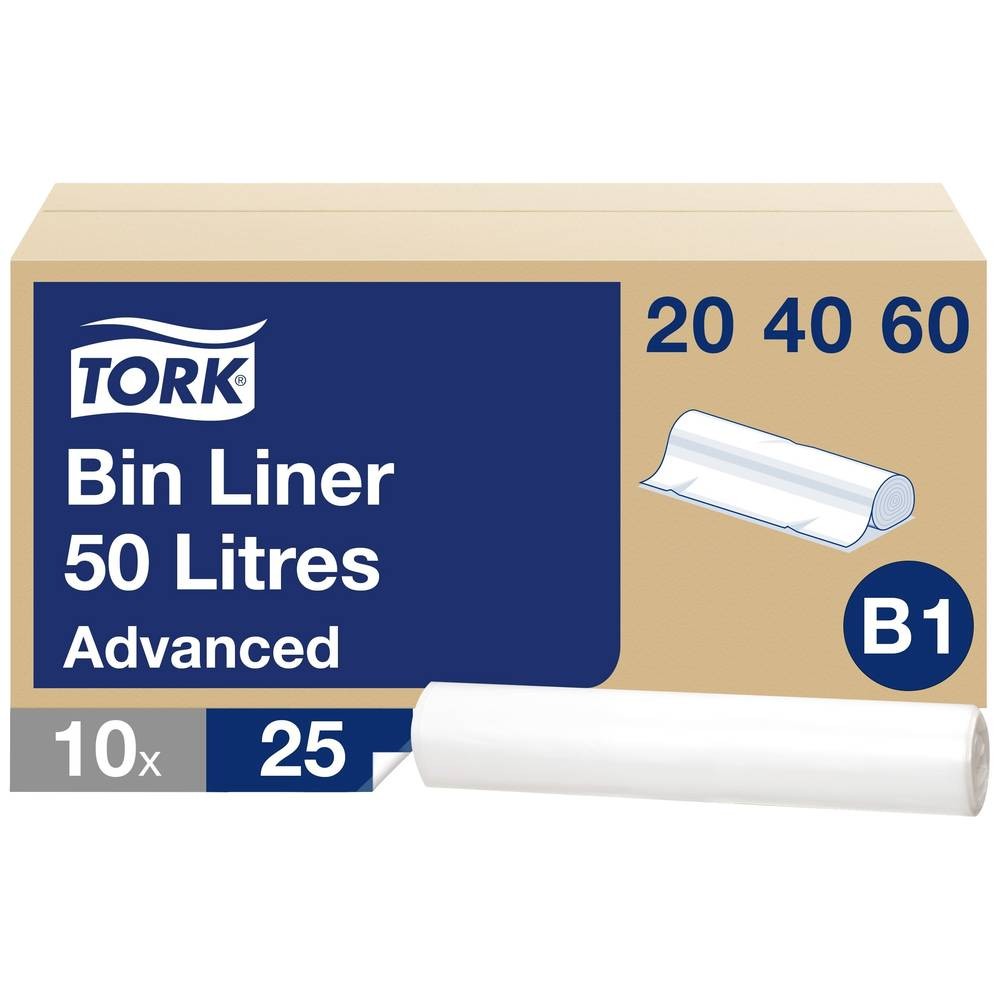 Sac poubelle 50 l transparent TORK 204060 ultra résistant anti déchirure paquet de 250