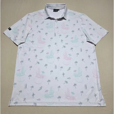 Sunday Swagger Men Large White Tropical Performance Golf Polo Shirt Pullover