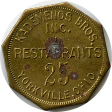 Portsmouth, Ohio OH Kademenos Bros. Inc. KBI Restaurants 25 Meal Trade Token