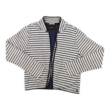 Maison Scotch Cardigan Womens 4 Grey Striped Open Front Knit Sweater Size 4