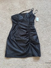 New With Tags Windsor Black One Shoulder Ruched Mini Dress With Slit Size M