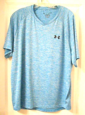 men's v-neck Under Armour Blue Tech Tee Moisture Wicking T-Shirt Top Size XL