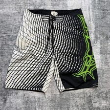 Fox Racing Board Shorts Mens 36 White Black Geometric Grid Y2K Style Swim Trunks