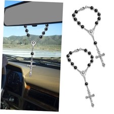 2PCS Car Rosary for Rearview Mirrors, Car Mirror Hanging Accessory, Cross Black
