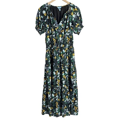 #ad #ad Draper James Floral Metaliic Long Tiered Dress Green Medium Cottagecore Boho $52.00
