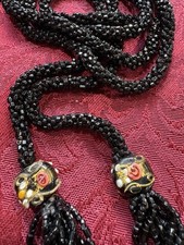Vintage Black Beaded Belt, Over 5Ft In Length