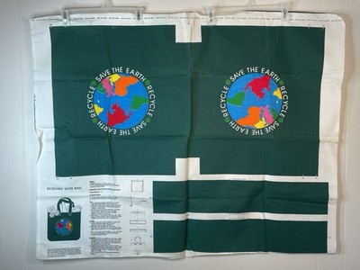 Cranston Save the Earth Recycle Ecology Tote Bag Sewing Panel Green Grocery Bag
