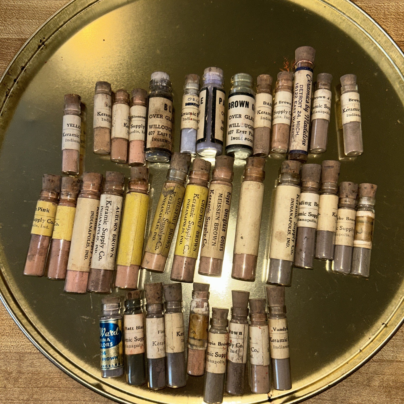 Vtg China Paint Powder Lot Brown Neutral Sepia Overglaze Porcelain Ceramic Vials