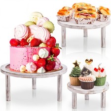 Elsjoy Set of 3 Wood Cake Display Stand, Round Wooden Dessert Riser, White Ru...