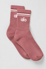 Alo Yoga Unisex Half-Crew Throwback Socks Smoky Quartz/White Size Small NWT 34