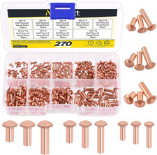 270Pcs round Head Copper Solid Rivets Kit, M2 M2.5 M3 Solid Copper Rivets Fasten