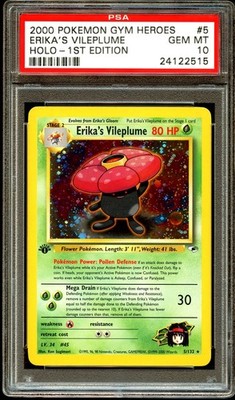 PSA 10 GEM MINT Erika's Vileplume 5/132 HOLO Gym Heroes 1ST