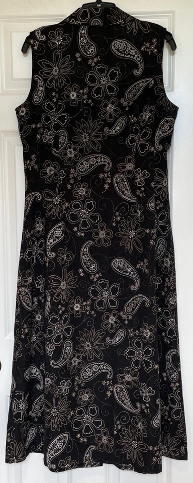 Studio 1 长衬衫连衣裙 12 码黑色佩斯利/花卉无袖 A 字领 — 第 4/4 张图片