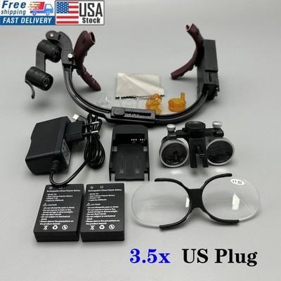 Dental Surgical Binocular Loupe Magnifier Glasses 3.5x Medical LED Head Light US