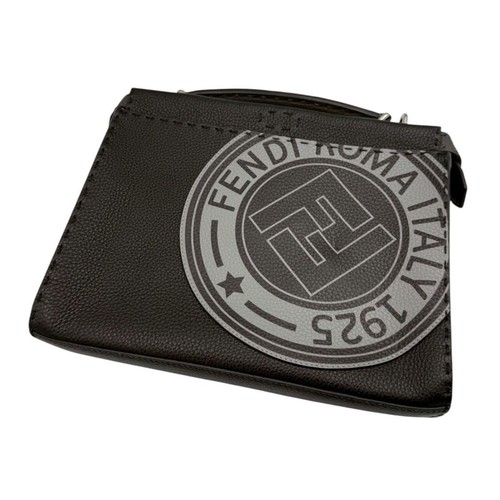 FENDI Handbag All Leather Peekaboo Logo Zucca Black