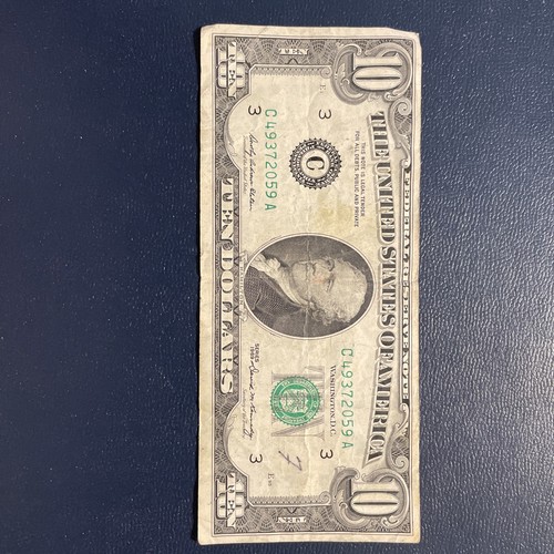 RARE 1969 US 10 Dollar Bill Misaligned Misprinted Miscut Offset Error rare-1969-us-10-dollar-bill-misaligned-misprinted-miscut-offset-error