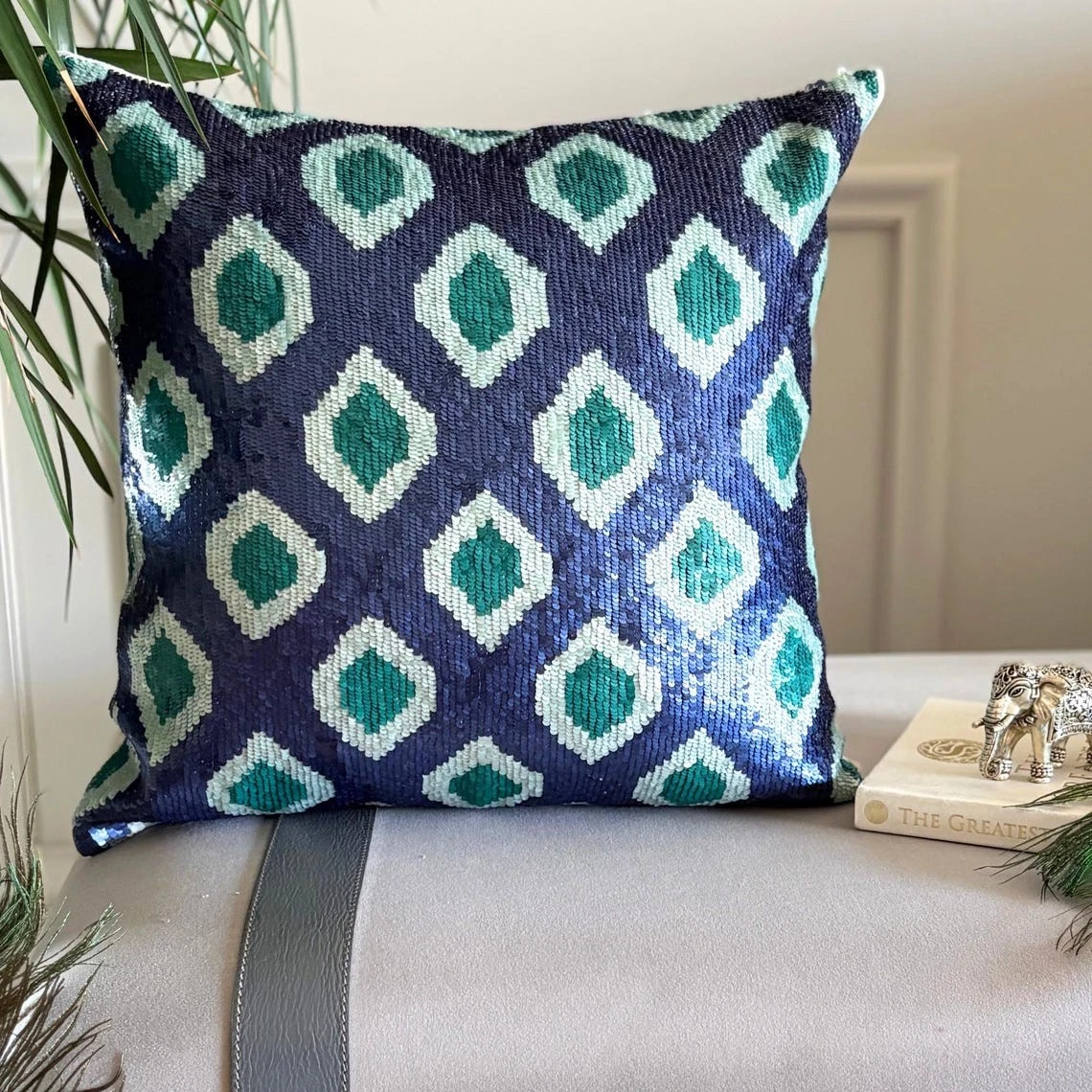 Sofa Cushion Case Blue 16"x16", Home Decor Silk Floral Modern - Mayurika
Opens in a new window or ta