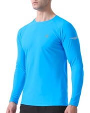 Mens UPF 50 Swim Shirt, Long Sleeve Sun Protection Rash Guard, Slim Fit Fish...