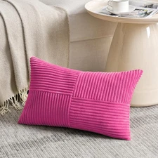 Hot Pink Lumbar Throw Pillow Cover 12x20" Corduroy