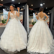 Elegant Wedding Dresses V Neck Off The Shoulder White Ivory Puffy Bridal Gowns