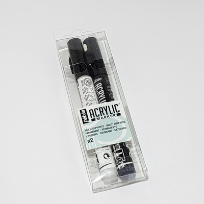 Pebeo Acrylic Marker Black & White Set 1.2mm Multi Surfaces Permanent Covering