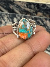 Oyster Copper Turquoise Ring, 925 Sterling Silver Ring, Gemstone Ring, Silver