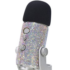 Blue Yeti Pop Filter Glitter Sticker Shiny Mic Foam Windscreen Silver