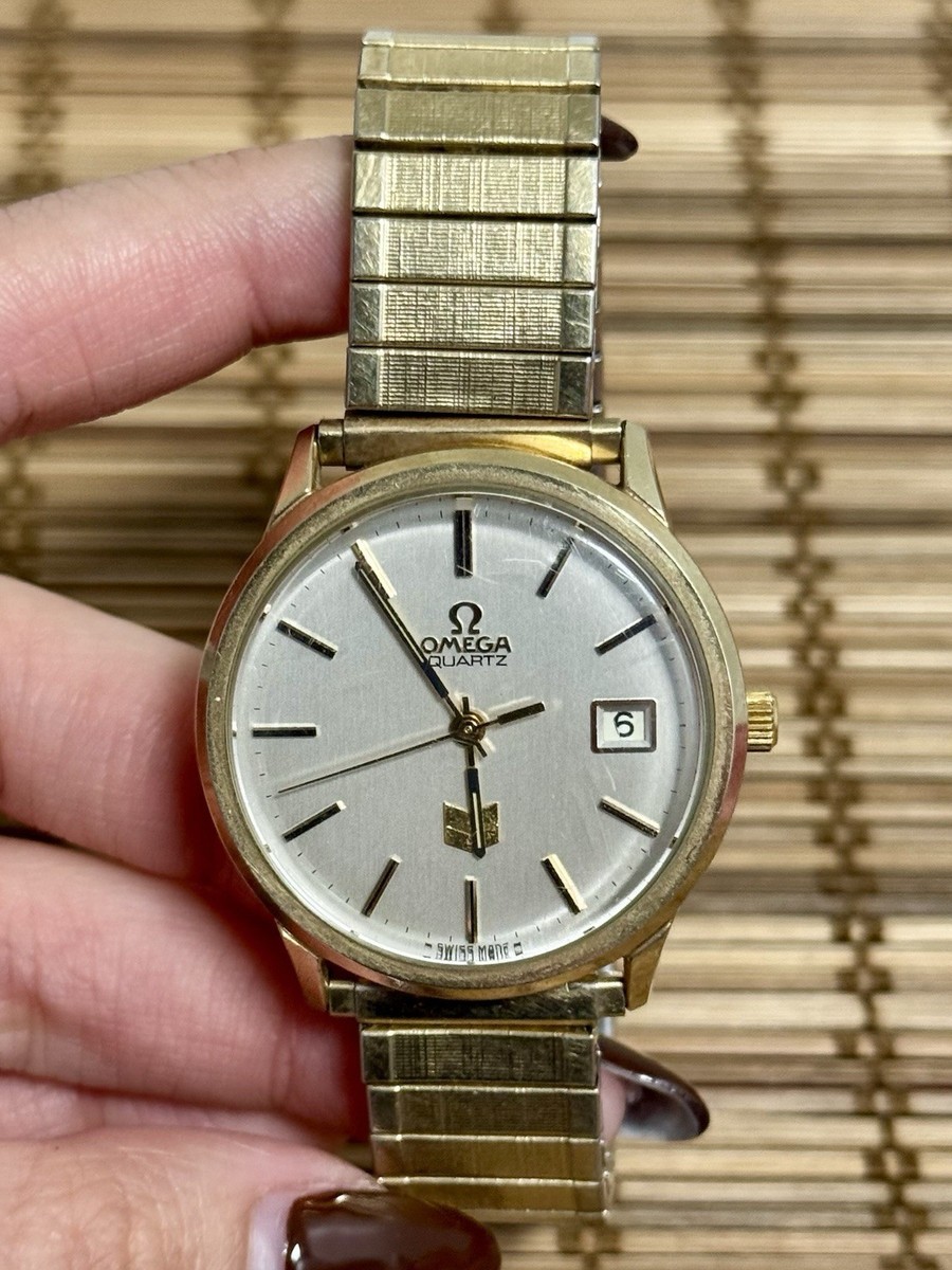 Omega Vintage Quartz Date Wristwatch Ref 196.0119 Gold Tone Men's