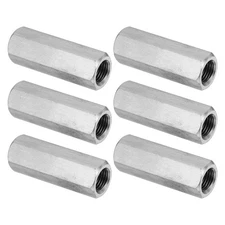 6Pcs M12 x 1.25-Pitch 50mm Length 304 Stainless Steel Hex Coupling Nut Connector