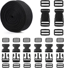 Strap and Buckles kit - 18 ft Nylon Webbing 1 inch wide, 8 Pack Quick Release Bu