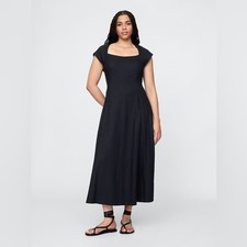 NWT! GAP Black Linen-Blend Cap-Sleeve Maxi Dress - Size Large #717630