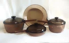 Corning Vision Ware 7 Piece Pyrex Amber Glass Cookware Set Vintage